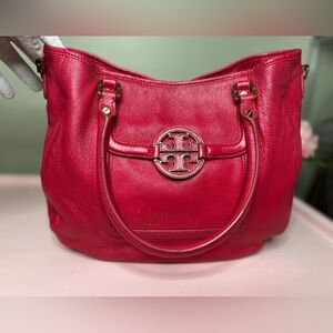 Tory Burch Red/ Hot Pink Shoulder Bag w/ Removable Adjustable Strap & Medallion